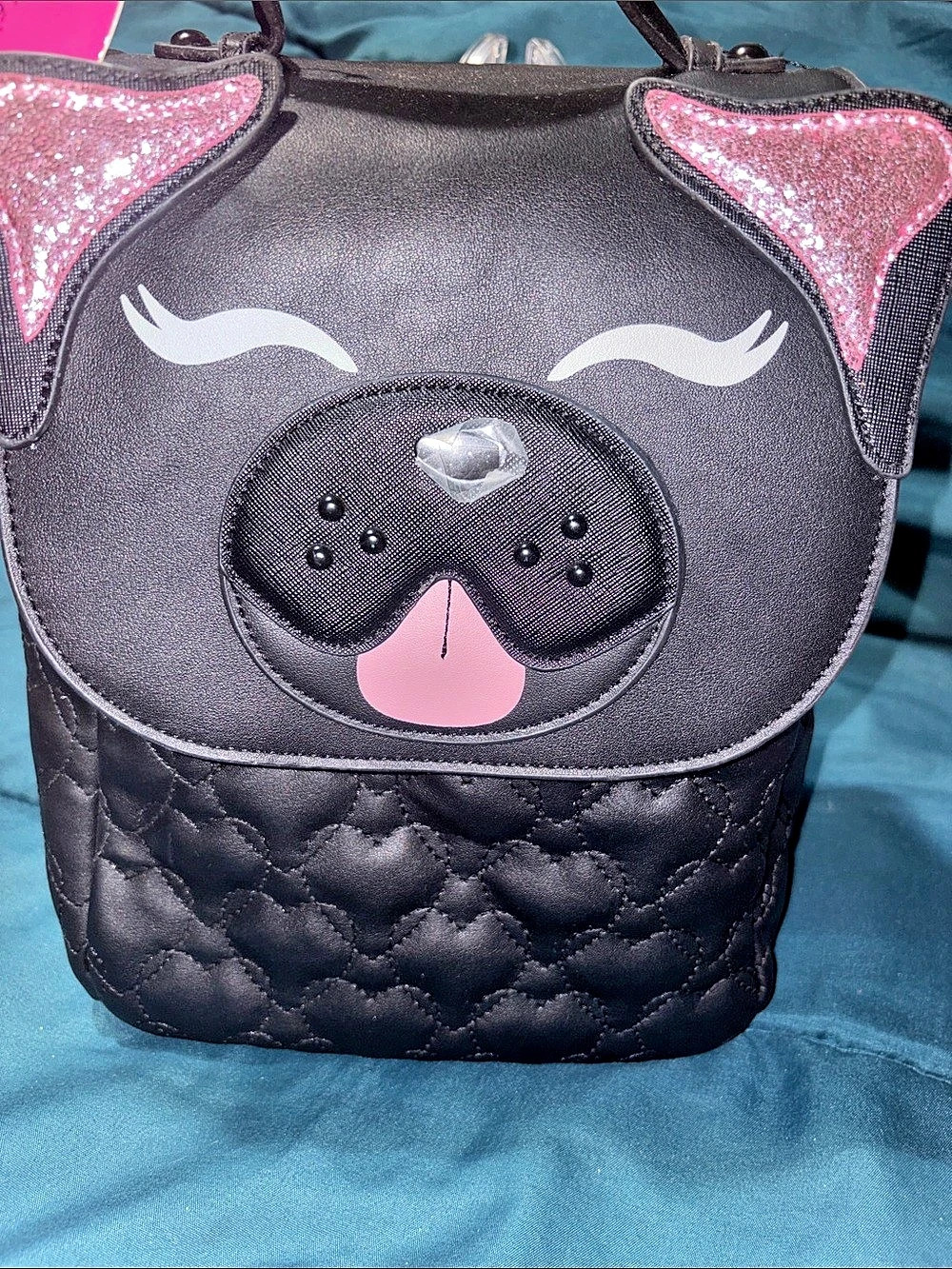 Betsey Johnson Xobuddy Black Pug Dog Backpack Black & Pink Pug Dog Backpack